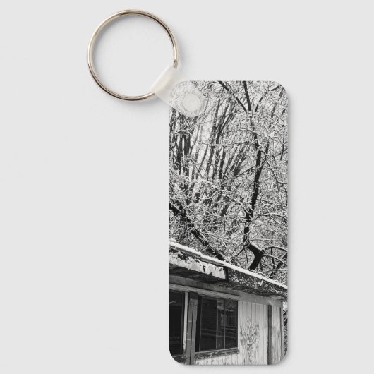 Zwart-wit foto van rustieke sneeuwwinter scène sleutelhanger (Voorkant)