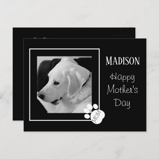 Zwart-wit foto van Schattige Dog Moederdag Feestdagenkaart (Voorkant / Achterkant)