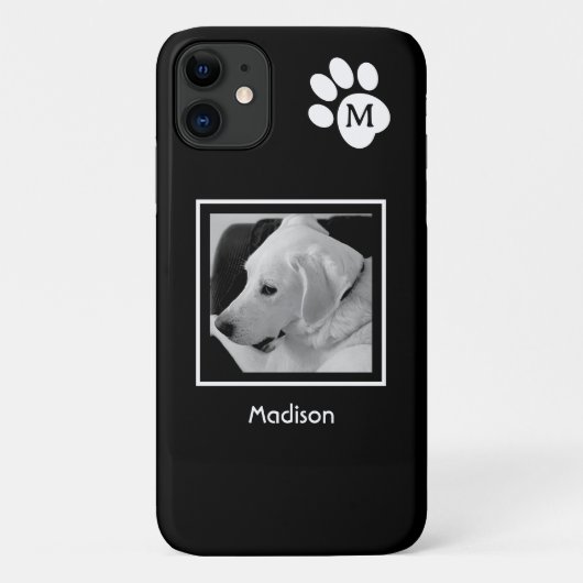 Zwart-wit foto van Schattige Hond en Paw Initiaal Case-Mate iPhone Case (Achterkant)