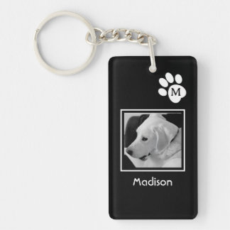 Zwart-wit foto van Schattige Hond en Paw Initiaal Sleutelhanger