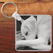 Zwart-wit foto van Schattigee hond rusten met papa Sleutelhanger (Voorkant)