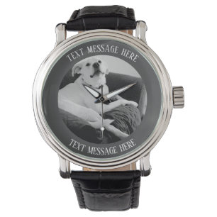Zwart-wit foto van Talking Dog Text Message Horloge