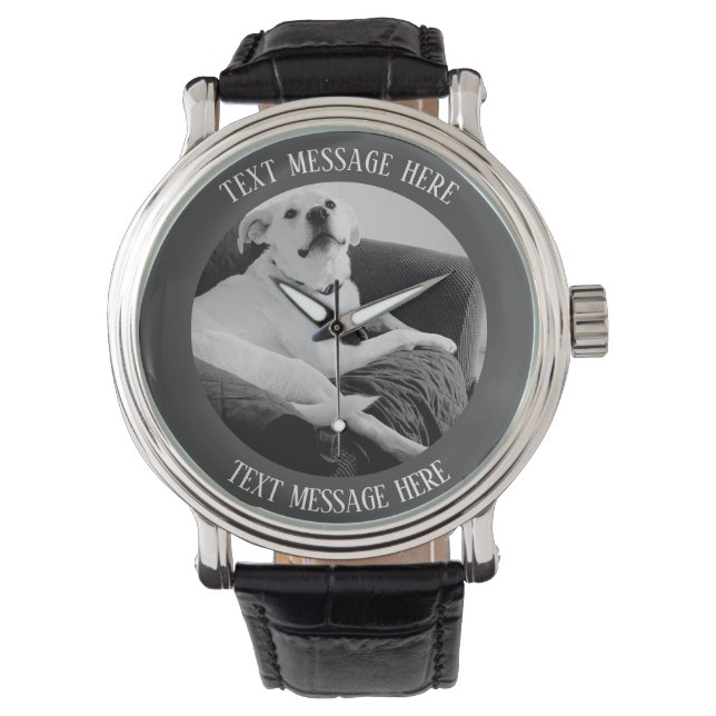 Zwart-wit foto van Talking Dog Text Message Horloge (Voorkant)