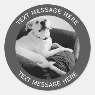 Zwart-wit foto van Talking Dog Text Message Ronde Sticker