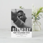 Zwart-wit Foto Verjaardagsfeestuitnodiging Kaart (Staand voorkant)