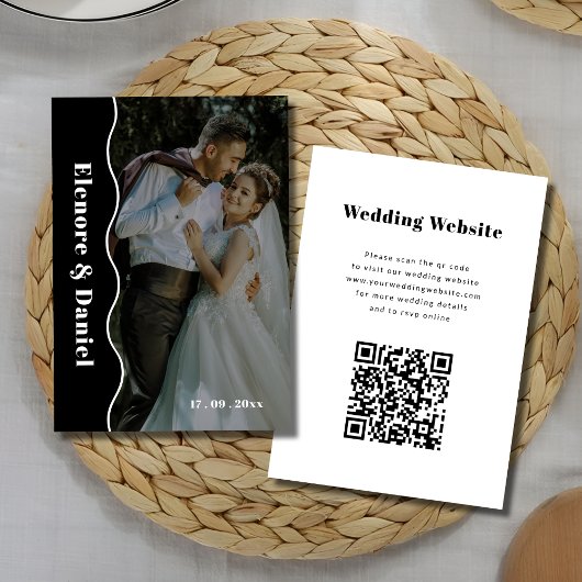 Zwart-Wit | Foto Wedding Side Wave QR-code Informatiekaartje