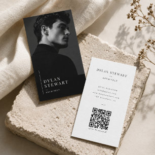 Zwart & Wit Foto Zakelijke Kaart met QR Code Visitekaartje