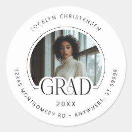 Zwart Wit Fotoadres Afstuderen Envelope Seal Ronde Sticker