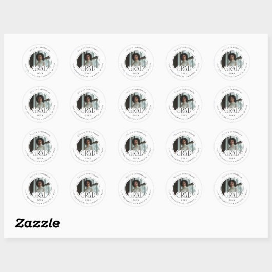 Zwart Wit Fotoadres Afstuderen Envelope Seal Ronde Sticker (Vel)