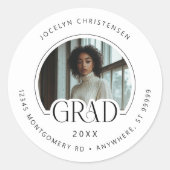 Zwart Wit Fotoadres Afstuderen Envelope Seal Ronde Sticker (Voorkant)