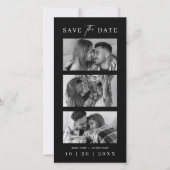 Zwart-wit Fotocabine Strip Bladwijzer bruiloft Save The Date (Voorkant)