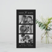 Zwart-wit Fotocabine Strip Bladwijzer bruiloft Save The Date (Staand voorkant)