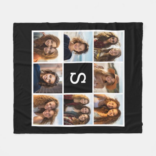 Zwart wit fotocollage Aangepast monogram Fleece Deken (Voorkant (Horizontaal))
