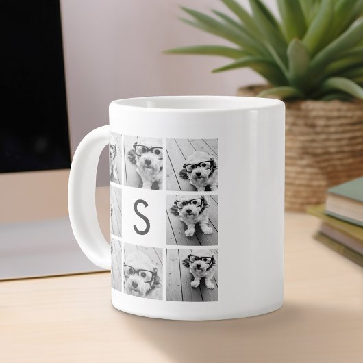 Zwart-Wit Fotocollage Aangepast Monogram Grote Koffiekop