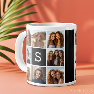 Zwart-Wit Fotocollage Aangepast Monogram Grote Koffiekop