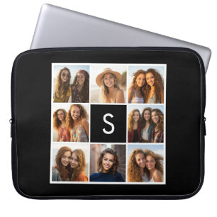 Zwart-wit Fotocollage Aangepast Monogram Laptop Sleeve