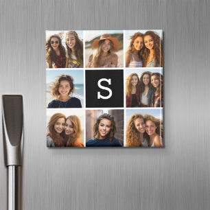 Zwart-Wit Fotocollage Aangepast Monogram Magneet