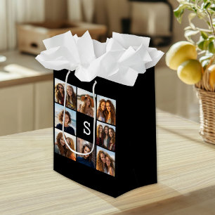 Zwart-Wit Fotocollage Aangepast Monogram Medium Cadeauzakje
