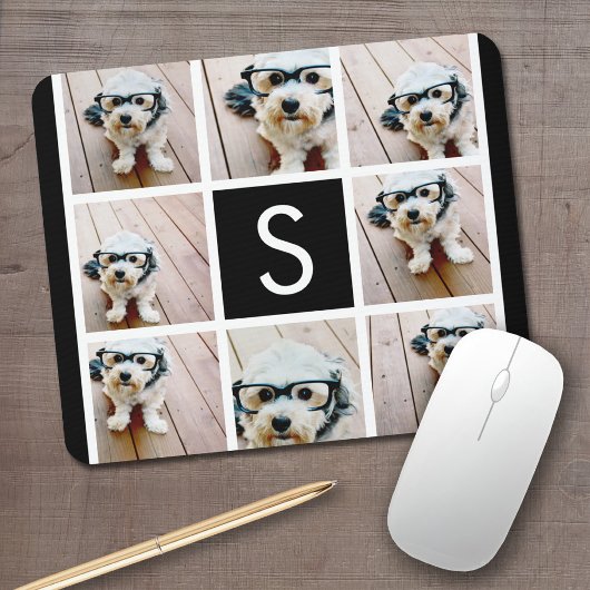 Zwart-Wit Fotocollage Aangepast Monogram Muismat