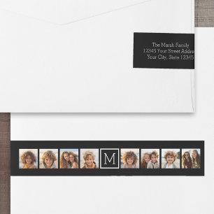 Zwart-Wit Fotocollage Aangepast Monogram Omwikkelbaar Adreslabel