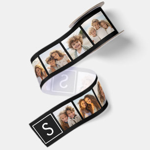 Zwart-Wit Fotocollage Aangepast Monogram Satijnen Lint