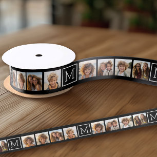 Zwart-Wit Fotocollage Aangepast Monogram Satijnen Lint
