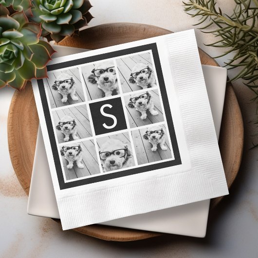 Zwart-Wit Fotocollage Aangepast Monogram Servet