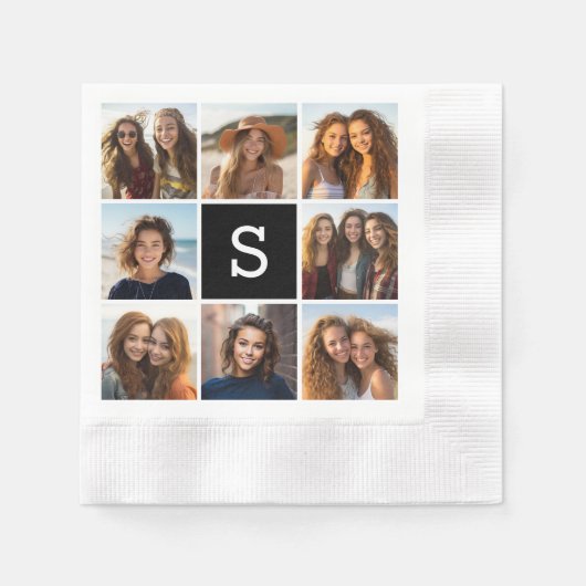 Zwart-Wit Fotocollage Aangepast Monogram Servetten (Voorkant)
