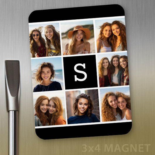 Zwart-wit Fotocollage Aangepaste Monogram Magneet