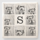Zwart-wit Fotocollage Aangepaste Monogram Stenen Onderzetter (Voorkant)