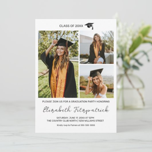 Zwart-wit Fotocollage Afstuderen Kaart (Staand voorkant)