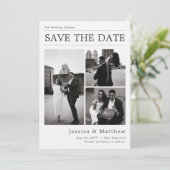 Zwart-wit Fotocollage Krant Trouwdag Save The Date (Staand voorkant)