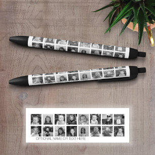Zwart-wit fotocollage met maximaal 16 foto's blauwe inkt pen