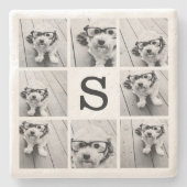 Zwart-wit fotocollage met monogram stenen onderzetter (Voorkant)