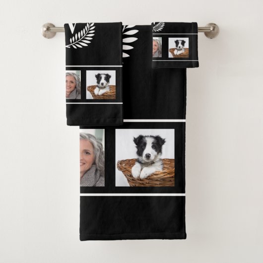 Zwart wit fotocollage monogram initiaal klassiek bad handdoek (Insitu)