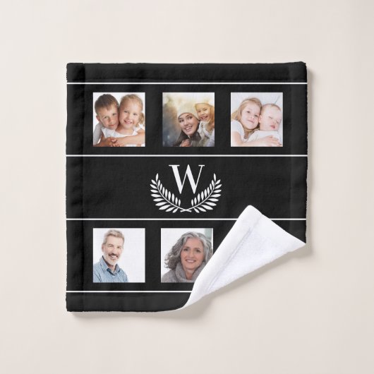 Zwart wit fotocollage monogram initiaal klassiek bad handdoek (Wasdoekje)