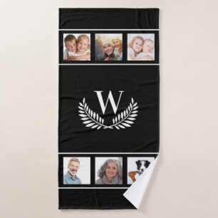 Zwart wit fotocollage monogram initiaal klassiek badhanddoek