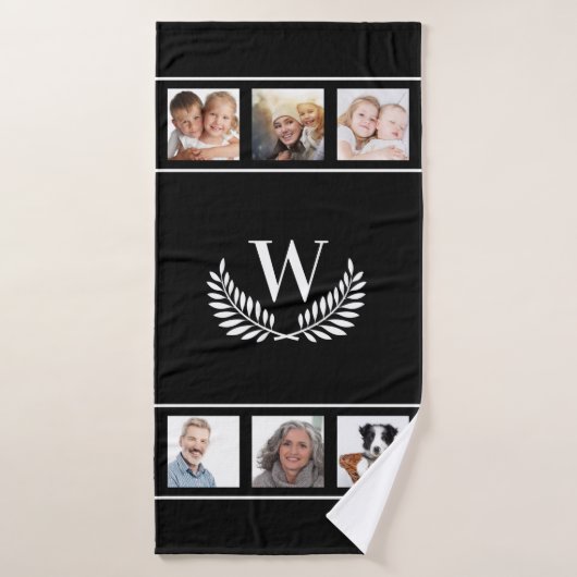Zwart wit fotocollage monogram initiaal klassiek badhanddoek (Badhanddoek)