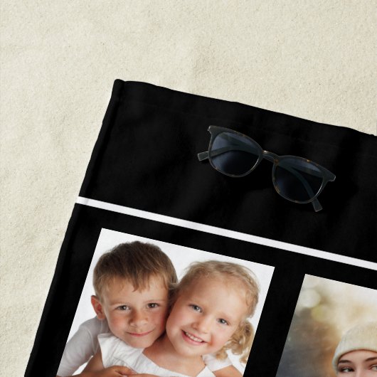 Zwart wit fotocollage monogram initiaal klassiek strandlaken (In situ)