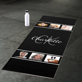 Zwart-wit fotocollage monogram schrift yogamat