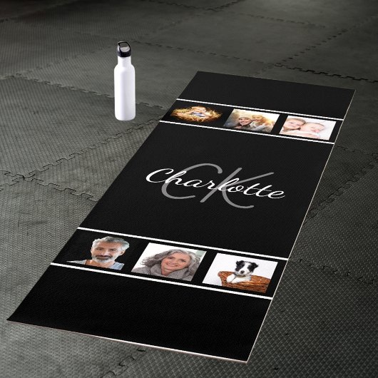 Zwart-wit fotocollage monogram schrift yogamat