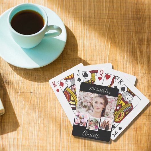 Zwart wit fotocollage naam verjaardagsfeest pokerkaarten