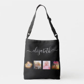 Zwart wit fotocollage, naamscript crossbody tas (Achterkant)