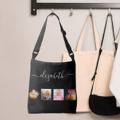 Zwart wit fotocollage, naamscript crossbody tas