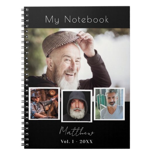 Zwart-wit fotocollage notitieboek (Voorkant)