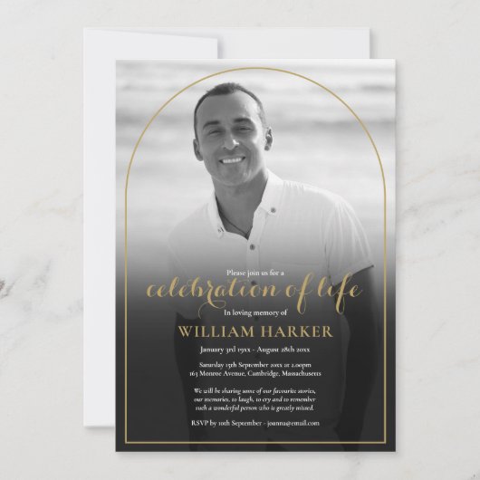 Zwart-wit fotofeest van het leven met boog kaart (Voorkant)