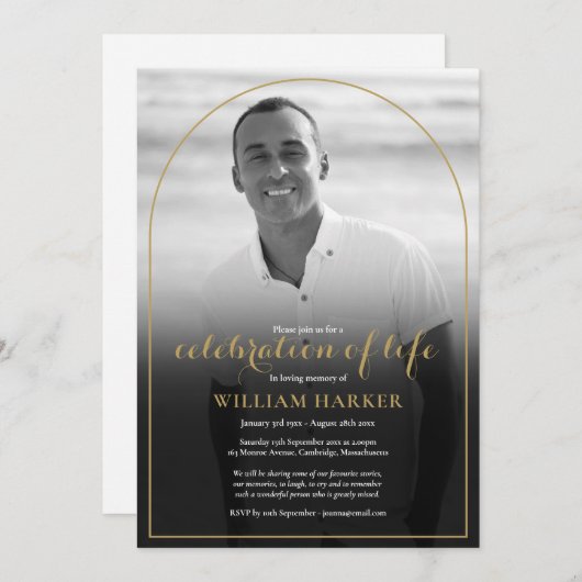 Zwart-wit fotofeest van het leven met boog kaart (Voorkant / Achterkant)