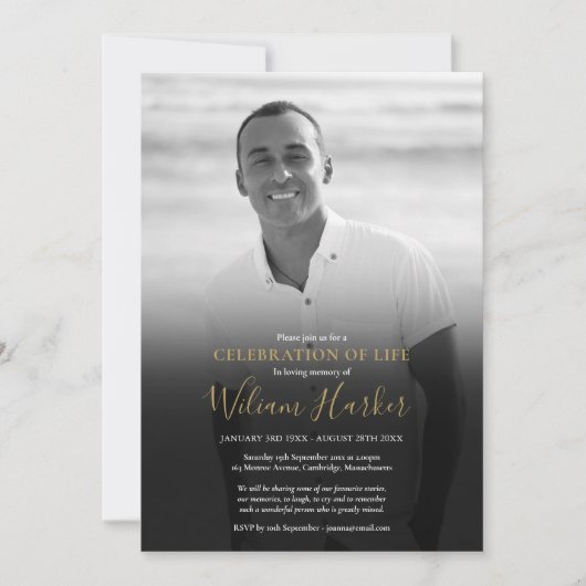 Zwart-wit fotofeest van het leven rouwkaart kaart (Voorkant)