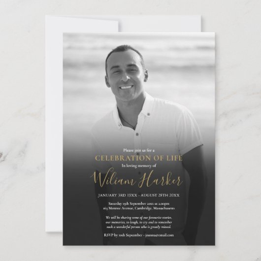 Zwart-wit fotofeest van het leven rouwplechtigheid kaart (Voorkant)