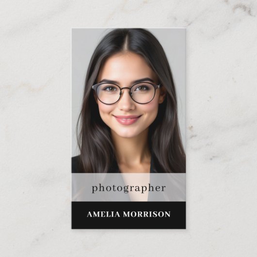 Zwart Wit Fotograaf QR Code Foto Modern Visitekaartje (Voorkant)